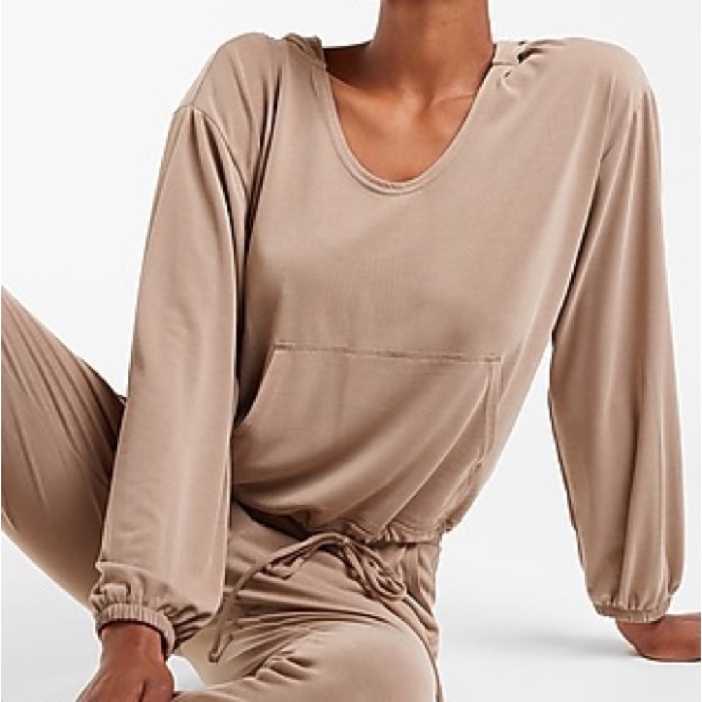 Express silky sueded jersey hooded tie front sweatshirt